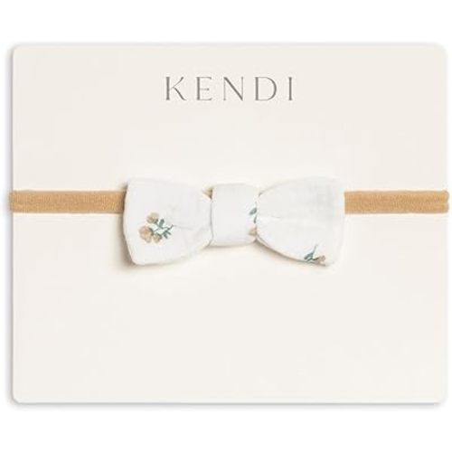 Colored Organics Baby Organic Cotton Dainty Bow Headband - Infant Girls - Palmer Floral/Dune + Laguna Muslin