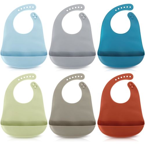 Mepase 6 Pcs Silicone Bibs for Baby Waterproof Silicone Bib, Classic Color