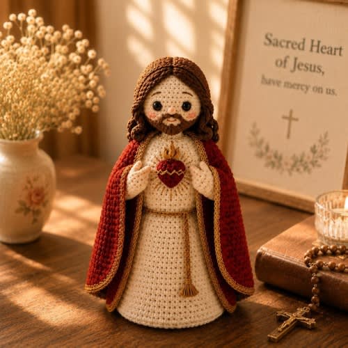 Sacred Heart of Jesus Crochet Doll, Jesus Christ Amigurumi, Catholic Christmas Gift, Religious Home Altar Decor, Handmade Statue, Jesus Gift