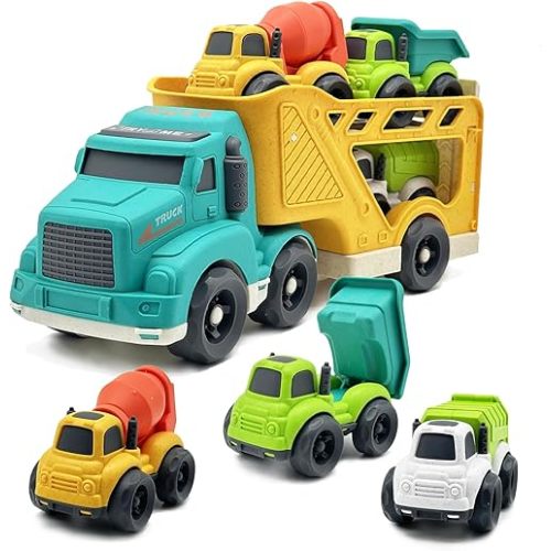 4 in 1 Toddlers Truck Toys for 1 2 3 4 Year Old, Truck Toy Set Includes Dump Truck, Garbage Truck, Mixer Cement, No BPA, Phthalates, PVC, Birthday Xmas Gifts for Toddlers,Outdoor Toys for Kid