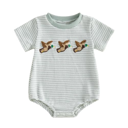 Ayalinggo Baby Boy Summer Clothes Mallard Duck Embroidery Newborn Bubble Romper Short Sleeve Bodysuit Infant Hunting Clothing