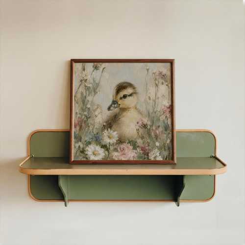 Vintage Duckling Meadow Print, Cottagecore Floral Nursery Art (Unframed)