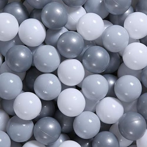 GOGOSO Ball Pit Balls for Toddler, Baby Plastic Playballs Kids Soft Pastel Pelotas Non-Toxic BPA-Free Gray+Pearl Gary+ White, 100 Balls