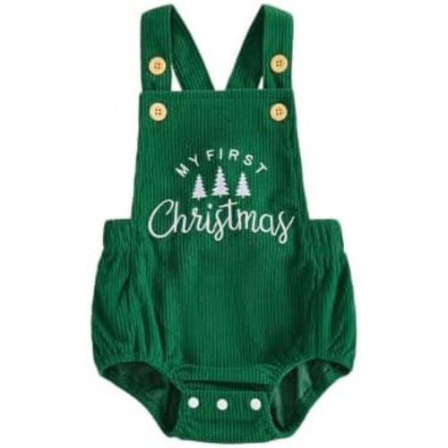 My First Christmas Baby Boy Outfit Letter Embroidery Corduroy Romper