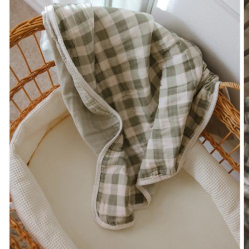 Evergreen Gingham 6 Layer Gauze Blanket