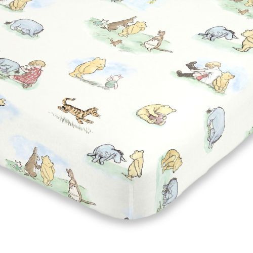 Disney Winnie the Pooh Classic Pooh Ivory, Blue, Sage, Tan Storybook 6 Piece Nursery Crib Bedding Set