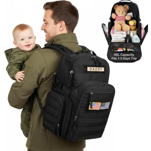 MIRACOL Diaper Bag Backpack for Dad: 40L XL Capacity Fits 1-3 Days Trip - Military Style with Daddy Patch for Active Dads - Ideal Gift for New Fathers & Husbands