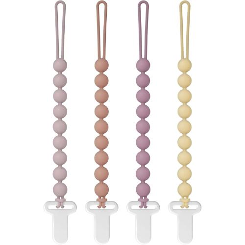Pacifier Clips Silicone, 4-Pack Pacifier Holder Clip with Stylish Round Design, 100% Food Grade Silicone, Safe Essentials for Newborns Baby Boys and Girls