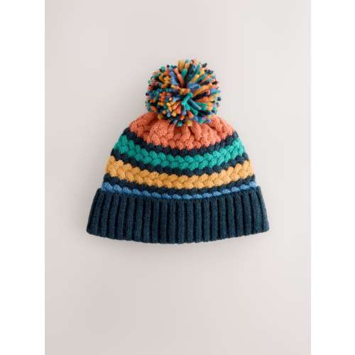 Bright Cable Stitched Baby Knitted Hat With Pom