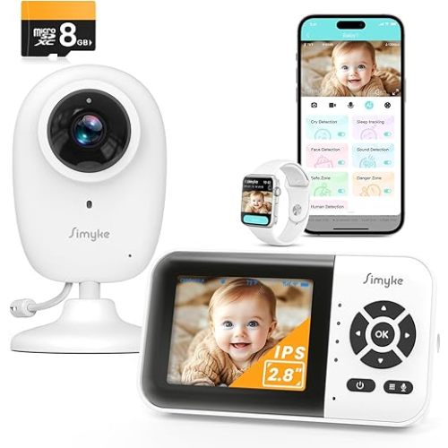 Smart Baby Monitor with SD Card, WiFi AI Cam with Phone App,2.8'' IPS Display,AI Face Tracking&Sound Detection,1080P Night Vision,2-Way Talk, Multi-User, Triple Security, 1500ft Long Range