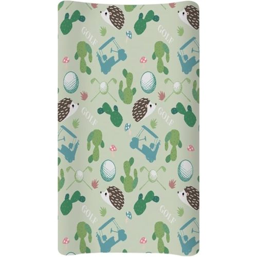Yzaoxia Cute Hedgehogs Golf Change Table Sheets for Girl Boy Cactus Sightseeing Bus Soft Breathable Skin Friendly Changing Pad Covers with Polyester Fibre
