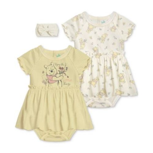 Baby Girls Winnie-the-Pooh Skirted Bodysuits & Headband, 3 Piece Set