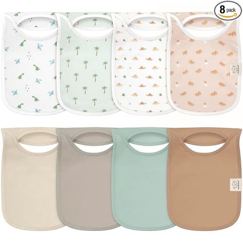 8-Pack Baby Bibs for Boys, Girls - Pullover Bibs for Drooling Teething Baby Girl & Boy Toddler, Newborn, Soft & Absorbent, Cute Colors, Large Torso Coverage Keep Infant Clean & Dry (Roarsome)