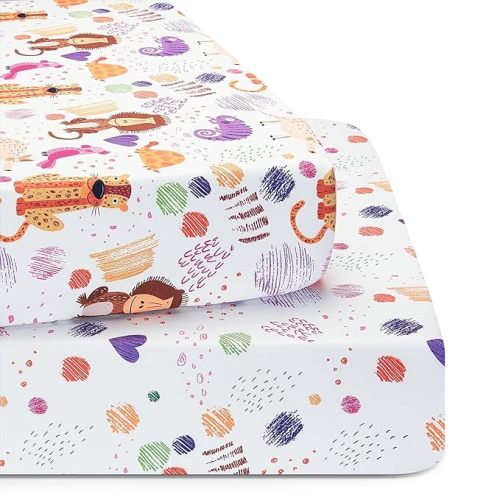 Baby Crib Sheets for Boys Girls, Super Soft Toddler Bed Sheets, 2 Pack Sheets for Standard Crib Mattress 28x52in, Animal Graffiti