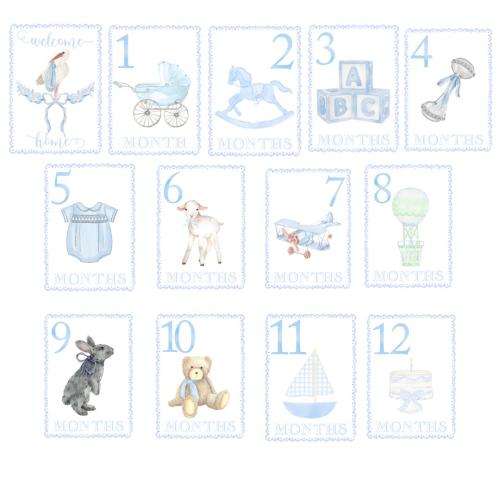 Watercolor Baby Boy Milestone Cards | Heirloom | Vintage | Classic | Baby Shower Gift | Printable Cards | Digital | Grandmillennial