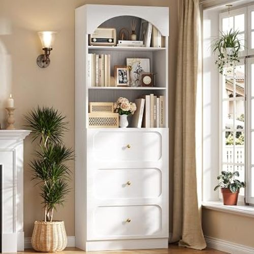 Cyclysio 80" Bookshelf with 3 Drawers & 3 Open Shelves, White
