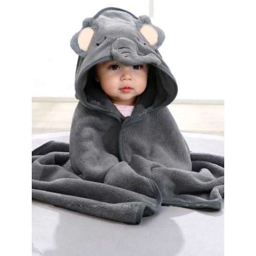 1pc Unisex Polyester Fabric Hooded Coral Fleece Soft & Quick Dry Bathrobes, Baby Blanket Wrap, Suitable For Bathroom, Beach, All Seasons, Size 80cm/31.5inch*80cm/31.5inch