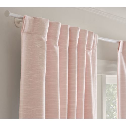 Evelyn Linen Blend Ruffle Bottom Bow Blackout Curtain | Pottery Barn Kids