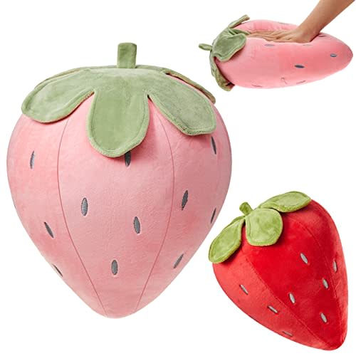 Juexica 2 Pcs Strawberry Plush Pillow, Soft Fruit Cushion, Red，Pink | 15.7 and 9.8 Inch, Soft Kawaii Fruit Pillow, For Bedroom, Sofa And Nursery, Birthday Gift For Women, Cute Berry Decor