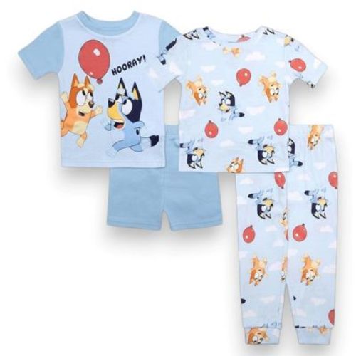 Bluey Toddler Boys' 4-Piece Snug-Fitted Cotton Pajama Set, Blue/Balloon Play, 3T