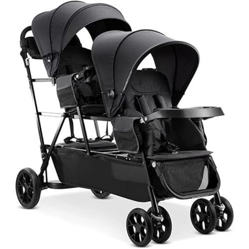 Joovy Big Caboose Triple Stroller with Rear Bench and Standing Platform, Reclining Seats, Optional Rear Seat, and Two Universal Car Seat Adapters, Jet