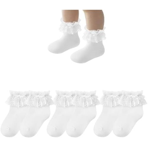 American Trends Toddler Girls 3 Pairs Ruffle Socks Baby Cute Bowknot Lace Dress Socks
