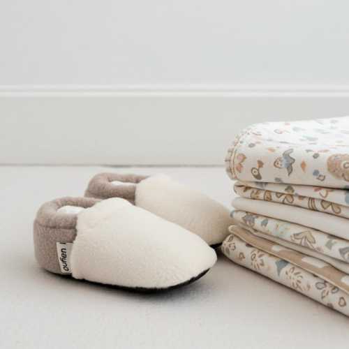 Organic Cotton Baby Booties: Plush Teddy First Walking Shoes