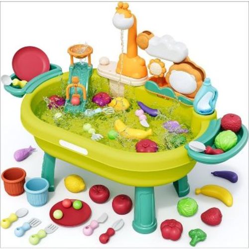 New Sand & Water Table Toys, Water Park Play Kitchen Sink with Running Water, Detachable Legs Summer Multicolor Standard