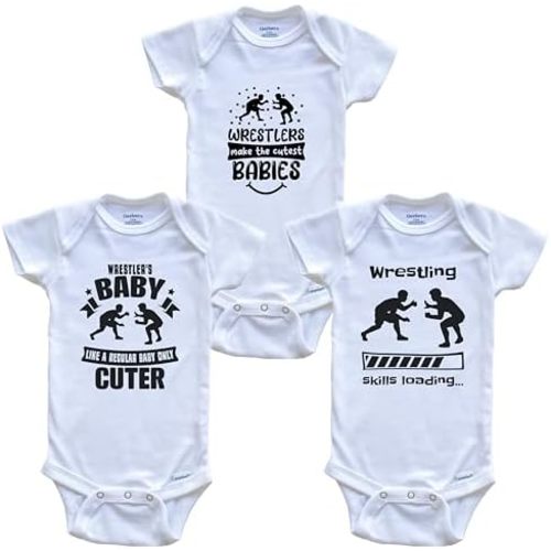 Wrestling Wrestler Funny Cute Baby Bodysuit Bundle (3 Piece Set)