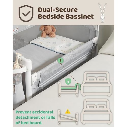 4 in 1 Baby Bassinet Bedside Sleeper, Baby Bedside Crib 5 Functions, Bedside Sleeper, Bassinet Crib, Changing Station for Newborn Baby