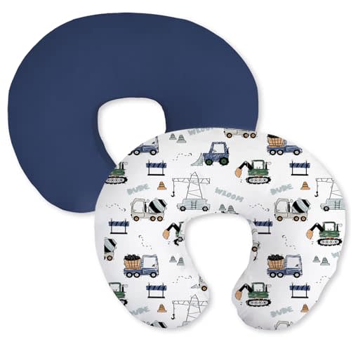 Little Grape Land Nursing Pillow Covers 2 Pack, Soft & Breathable Removable Breastfeeding Pillows Covers for Feeding Pillows, Nursing Pillow Slipcover for Baby Girls Boys, (Truck & Navy