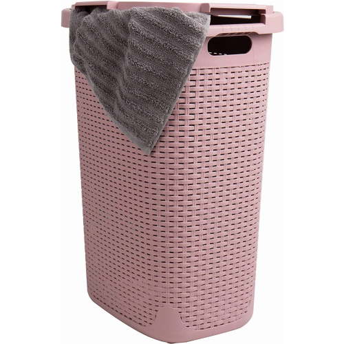 Mind Reader 60L Slim Laundry Hamper Clothes Basket, Lid, Plastic, 17.65"L x 13.75"W x 24.15"H, Pink