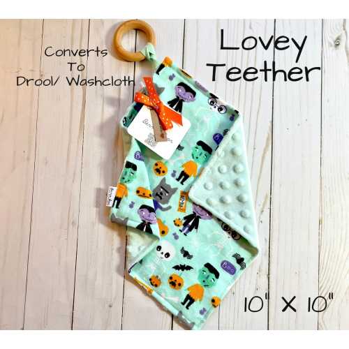 Halloween Lovey Teether: Mint Halloween Icon Theme | Boy Baby Teether | Baby Washcloth | Baby Drool Cloth | My First Halloween Gift