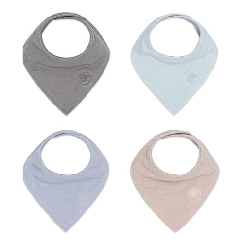Parker Baby Co. Soft Muslin Bandana Bibs for Baby, 4-Pack | Absorbent cotton muslin bibs for feeding, drool and everyday outfits for babies, bibs with adjustable snaps fit 3-36 months