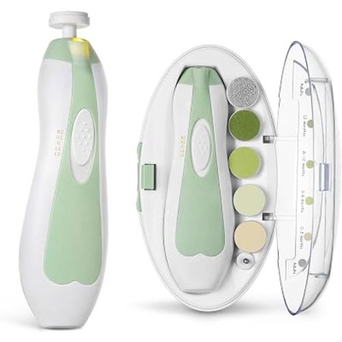 haakaa Electric Baby Nail File, LED Light Baby Nail Trimmer, Green