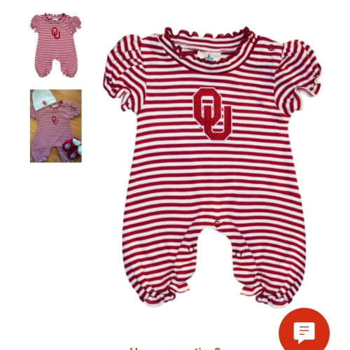 Oklahoma Sooners CRIMSON Baby Stripe Puff Sleeve Romper - 35010032