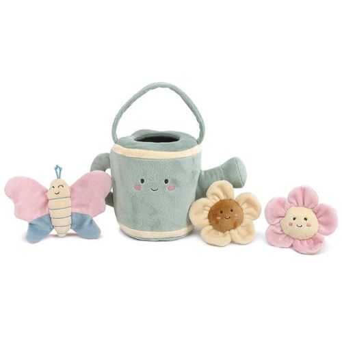 MON AMI Spring Watering Can Play Set with Rattles – 4 Pc Set, Stuffed Plush Gardening Set for Kids with Watering Can, 2 Pcs Flowers, Butterfly