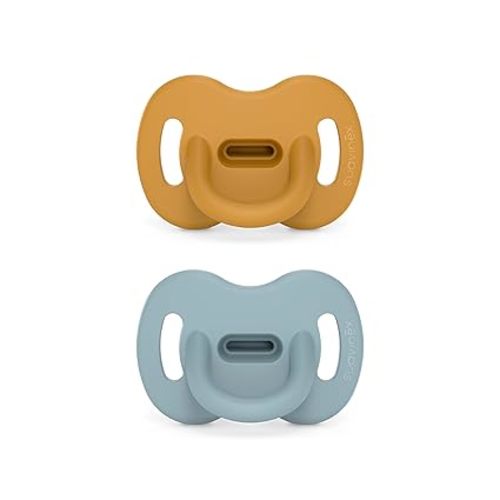 Color Essence SX PRO Silicone Baby Pacifier 2Pk, Made with 100% Soft Silicone, Baby Essentials Perfect for Breastfeeding Babies, Designed in Spain, 6-18 Mths, Nude/Orange