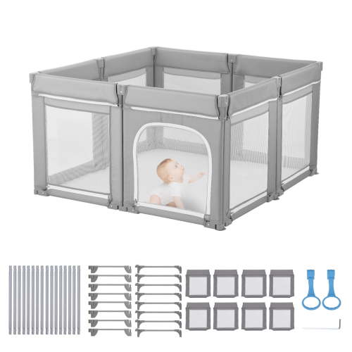 VEVOR Baby Playpen, 47.2″ x 47.2″ Foldable Toddlers Playpen, Indoor/Outdoor Baby Fence Play Yard with Zippered Door & Soft Breathable Mesh, No-Gap Toddlers Activity Center for 6 -24 Months Babies