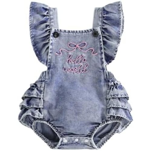 Baby Girls Summer Denim Romper Clothes Dress Newborn Onesie Sunsuit 3 6 9 12 18 Months One-Piece Jumpsuits Outfits