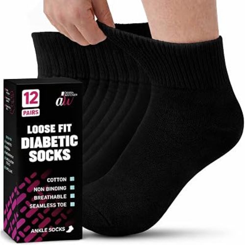 Debra Weitzner Diabetic Socks for Men & Women Loose Fit Non-binding Socks 12 Pairs Ankle/Crew