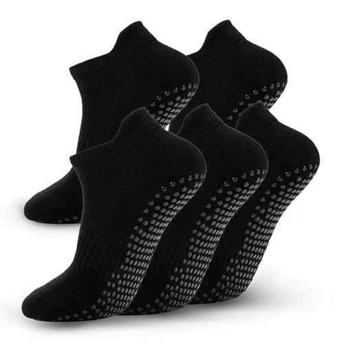 kepiibi 5 Pairs Pilates Socks with Grips for Women Non Slip Grip Yoga Crew Socks for Barre Hospital Barefoot Workout