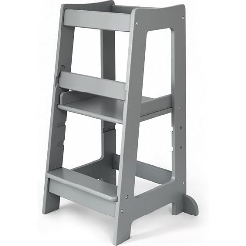 Stepup Baby Toddler Step Stool - Adjustable Height Kids Helper Step Stool, Durable, Non-Slip and Bathroom Sink, Platform for Kitchen, Toddler Tower for Exploration and Growth - Grey