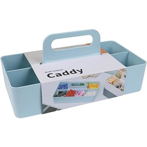 BLUE GINKGO Stackable Organizer Caddy – Korean-Made Portable Tote for Bathroom, Office, Crafts, or School Supplies (Long Rectangle, Blue)