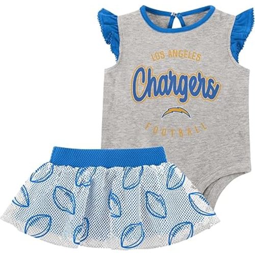 NFL New Born Infant 0/3M-6/9M Officially Licensed All Dolled Up 2 Piece Creeper Bodysuit and Skirt Set