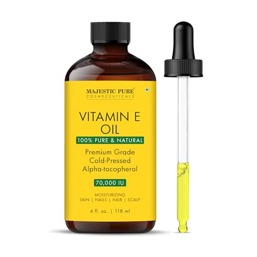 Majestic Pure Vitamin E Oil 100% Pure & Natural Body Oil - 4 Fl Oz | Ideal for Skin, Nails, Face Oil, Hair Oil - 70,000 IU- Cold Pressed Hexane Free Non-GMO Gluten Free Formula