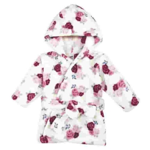 Hudson Baby Infant Girl Plush Animal Face Bathrobe, Floral, 0-9 Months