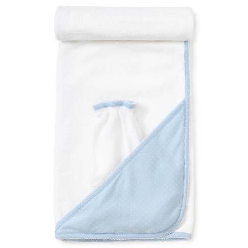 Light Blue/White New Kissy Dots Hooded Towel & Mitt Set