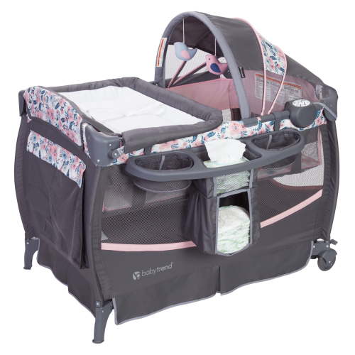 Baby Trend Deluxe II Nursery Center, Portable Bassinet, Playard with Travel Bag – Bluebell Pink