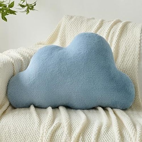 Cloud Pillows, Decorative Throw Pillow with Soft Plush for Couch Bed, Cloud Shaped Pillow Room Decor with Fluffy Faux Rabbit Fur for Living Room Bedroom (Grey Blue, 11.8x18.5 Inches)